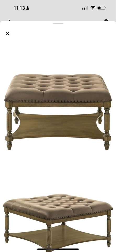 Brown Tufted Ottoman Coffee Table with Shelf & Nailhead Trim - photo 5