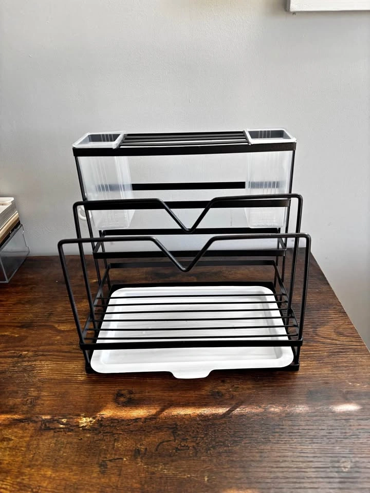 Black Metal Kitchen Shelf for Cutlery with Drying Area