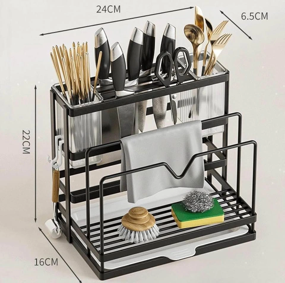 Black Metal Kitchen Shelf for Cutlery with Drying Area - photo 3