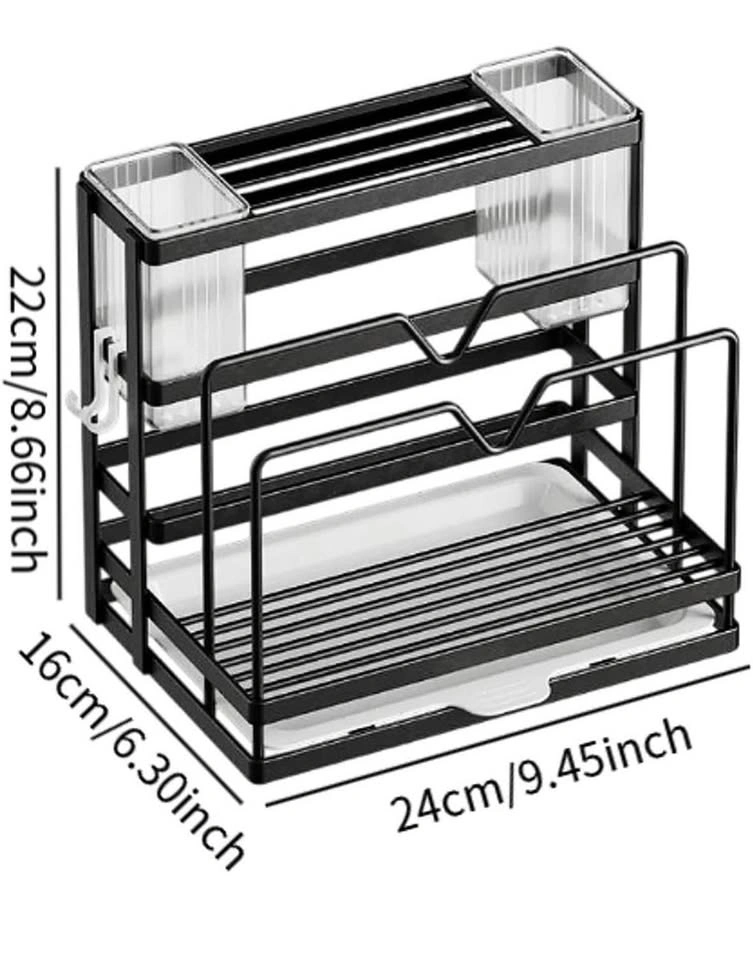 Black Metal Kitchen Shelf for Cutlery with Drying Area - photo 4