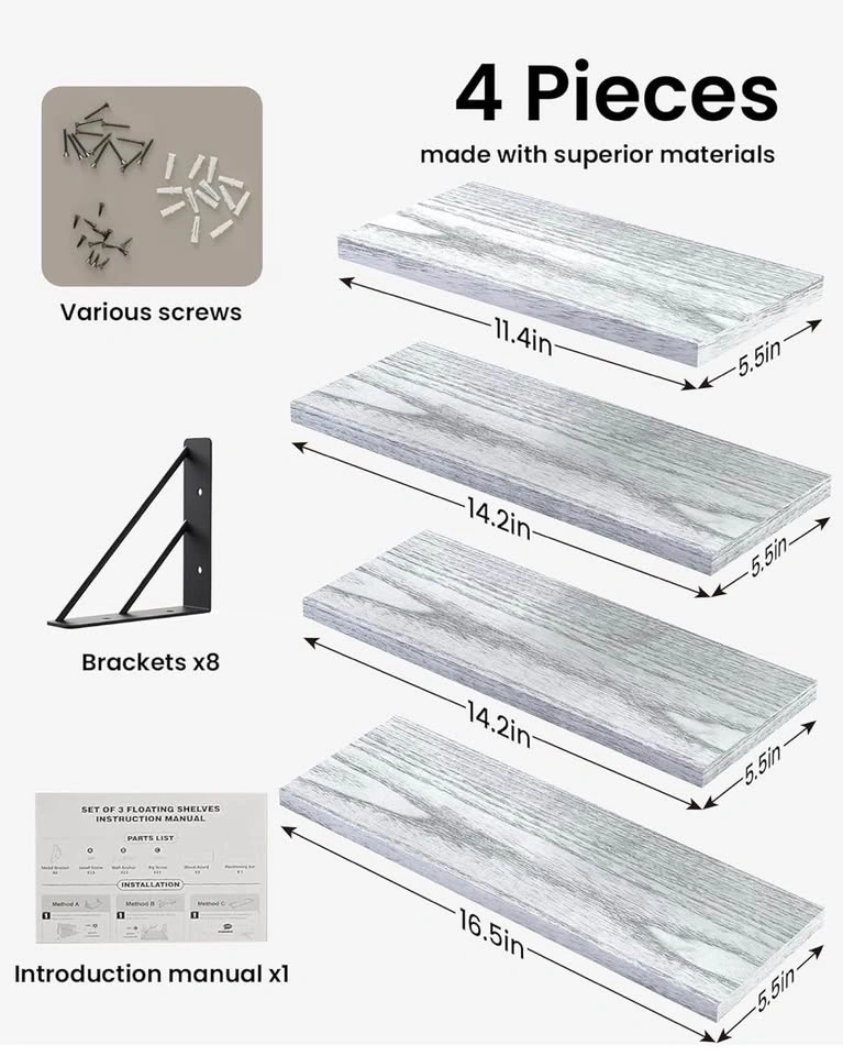 Set of 4 Floating Wall Shelves - photo 2