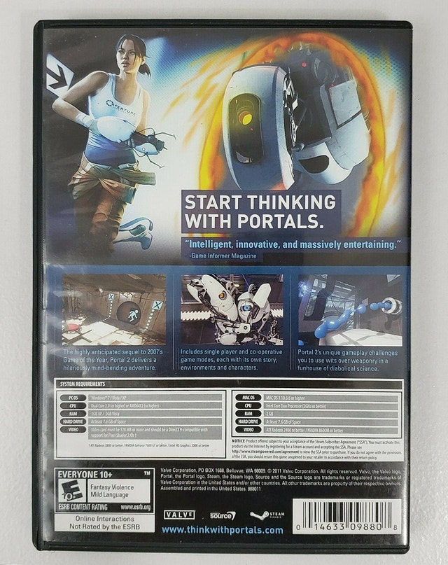 Portal 2 Win/Mac PC Game Valve 2011 Rated E10+ Adventure - photo 2