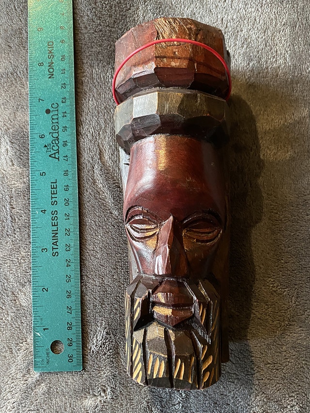 Carved Wooden Head Face Statue Jamaica Tiki Man Folk Art 9"