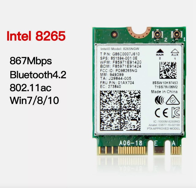 Intel 8265 Wireless-AC 8265NGW WiFi Bluetooth 4.2 Card