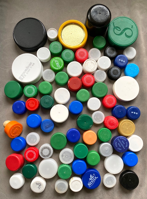100 Plastic Bottle Top Screw Caps Colours & Shapes for Crafts