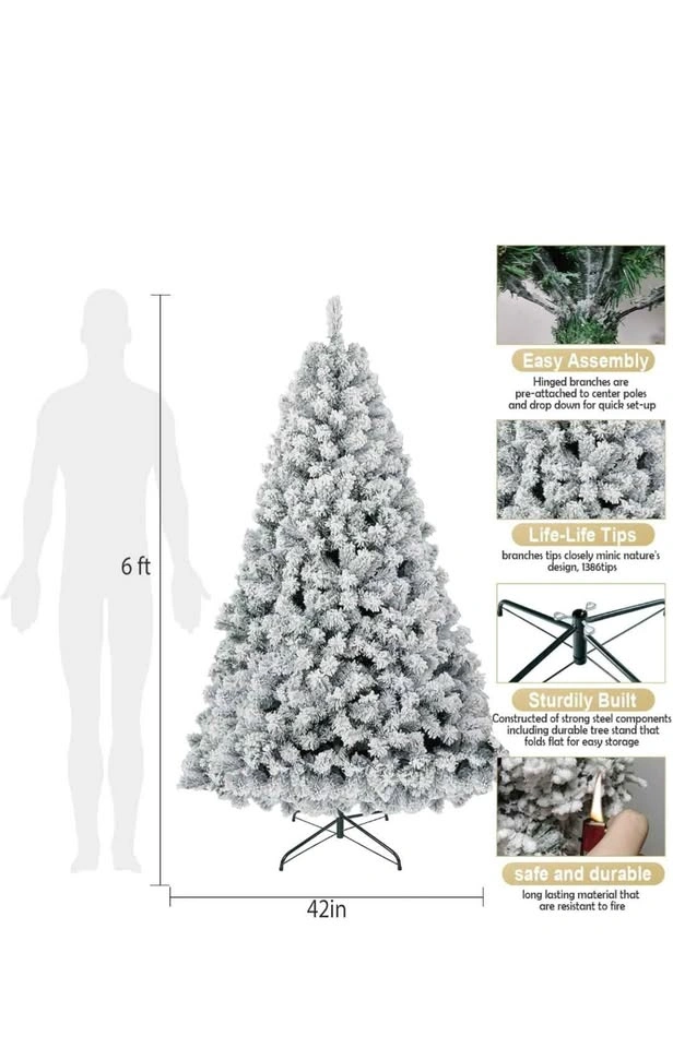 6-foot Snow-Flocked Christmas Tree w/ Ornaments - photo 2