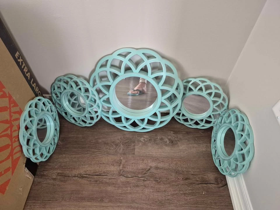 Set of 5 Tiffany Blue Boho Wall Mirrors - Geometric Decor - photo 2