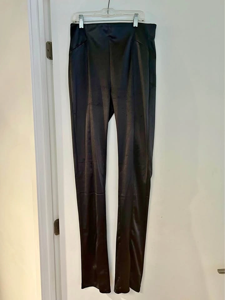 ZARA Black Satin-Look Shimmery Slit Pants - Size M