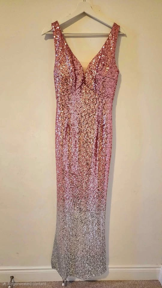 Pink Silver Gradient Sequin Gown - Size 12