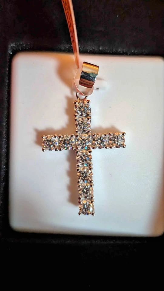 Unisex Moissanite Cross Pendant 3ct - Passed Tester