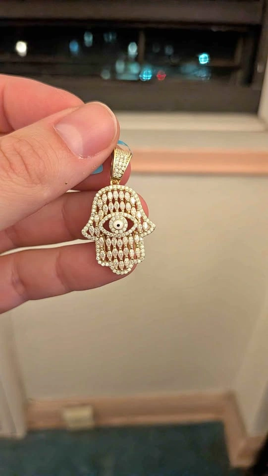 Gold over 925 Moissanite Hamsa Evil Eye Pendant