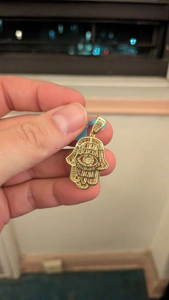 Gold over 925 Moissanite Hamsa Evil Eye Pendant - photo 2