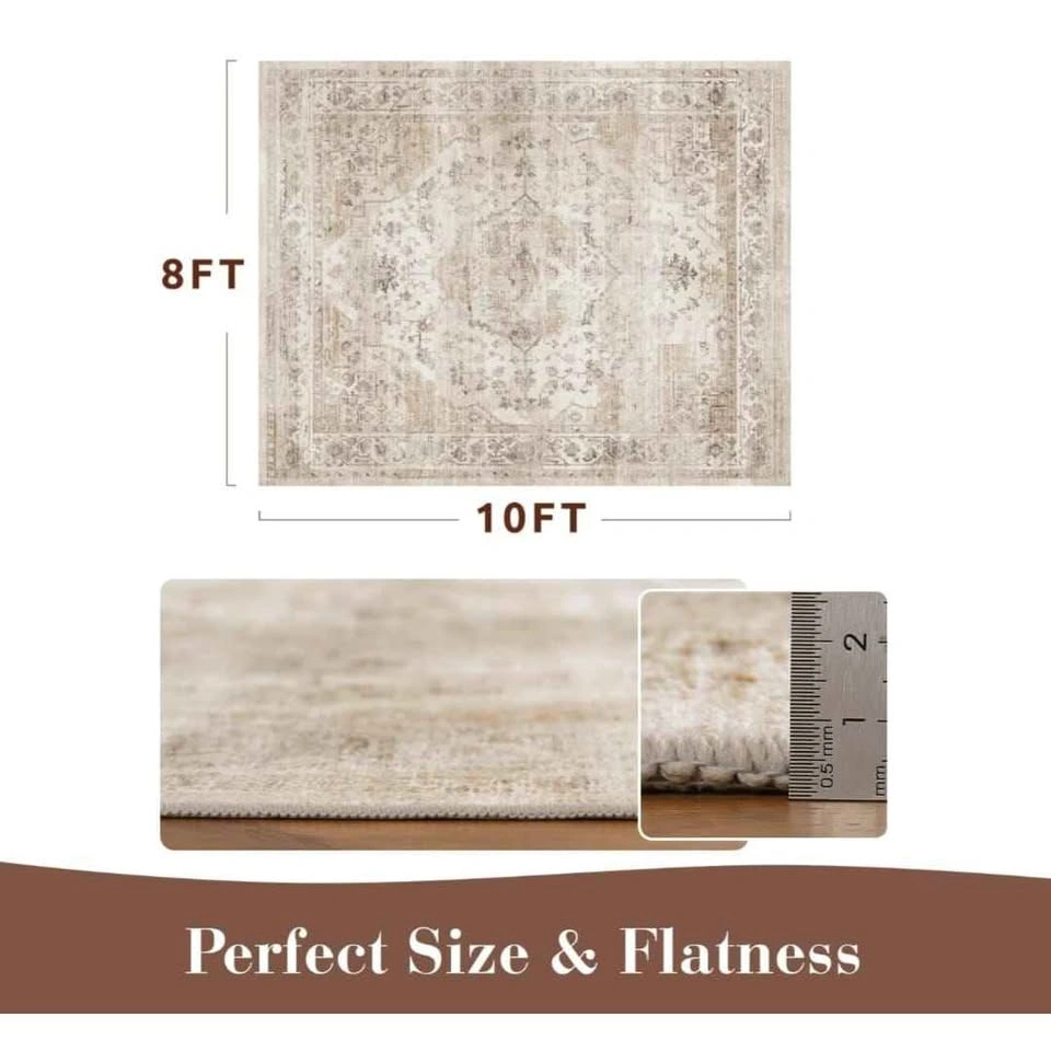 Area Rug 8X10 - Beige Machine Washable - photo 4