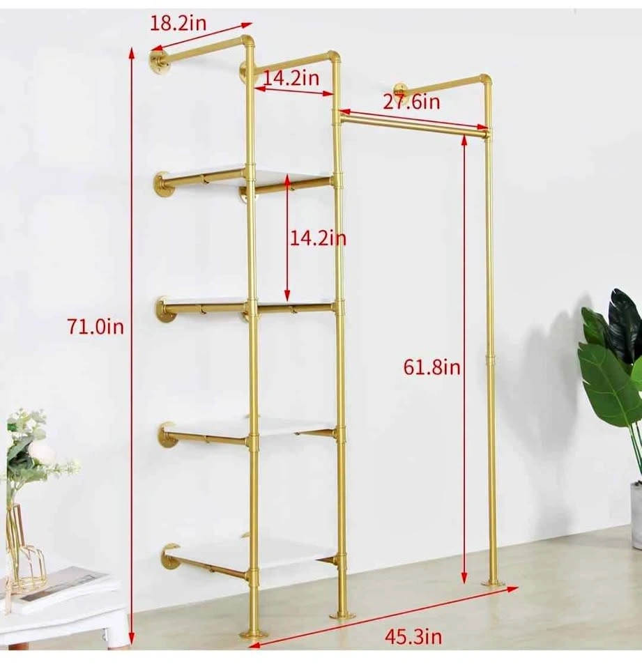 Heavy Duty Clothes Rack with Shelves - Gold Industrial Pipe