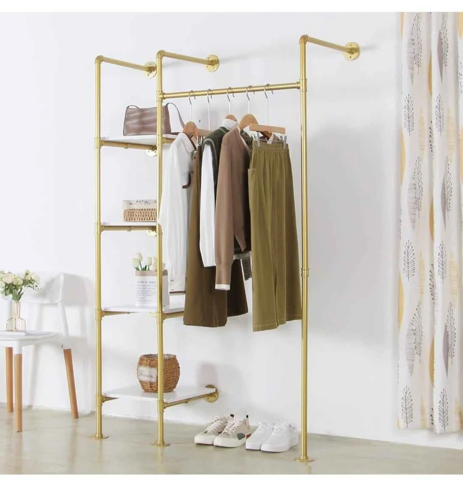Heavy Duty Clothes Rack with Shelves - Gold Industrial Pipe - photo 3