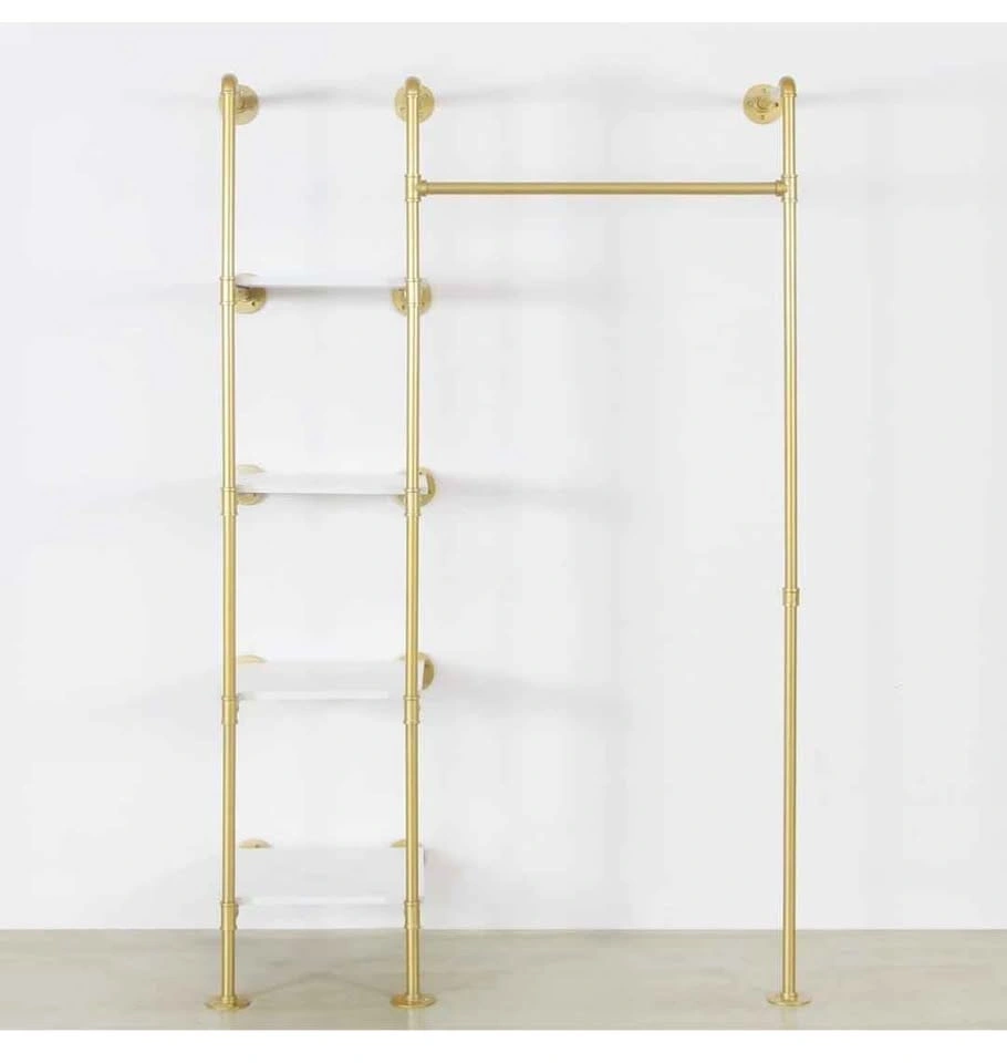 Heavy Duty Clothes Rack with Shelves - Gold Industrial Pipe - photo 5