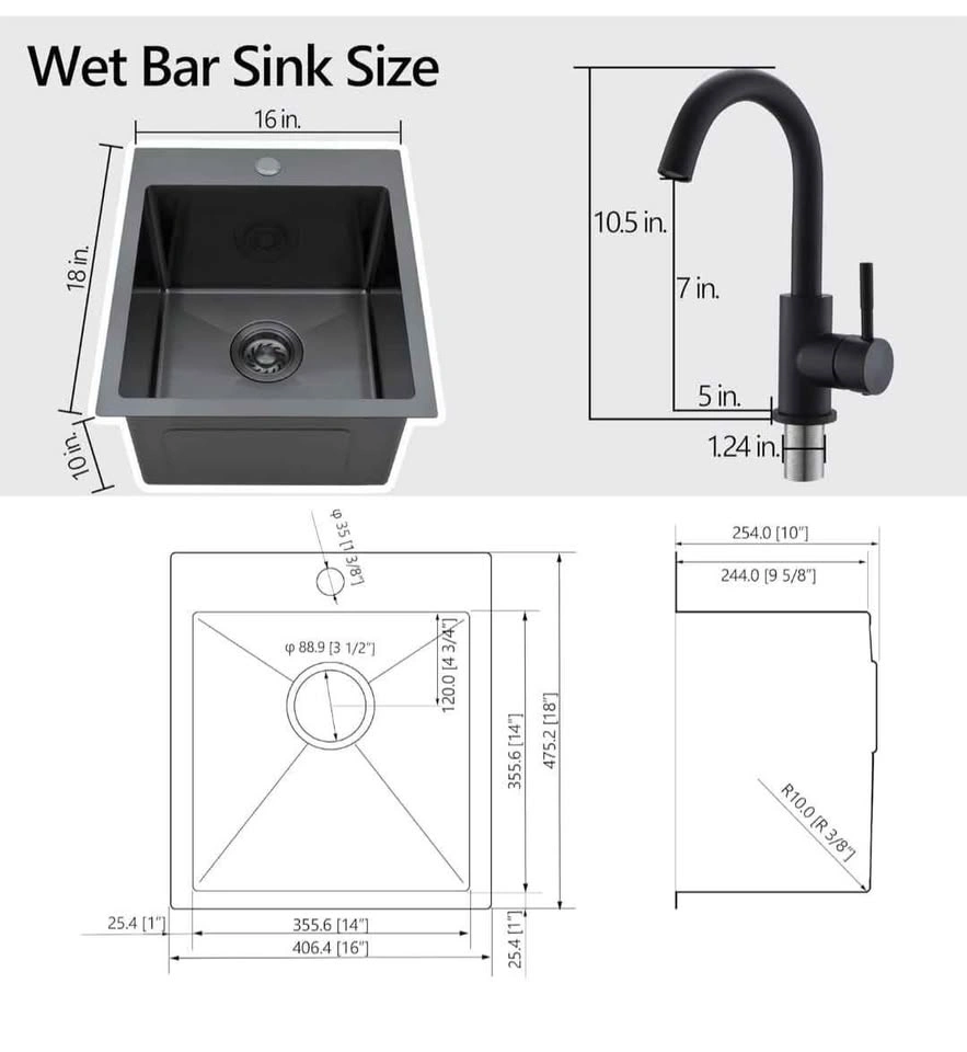 16" Black Bar Sink with Faucet - photo 5
