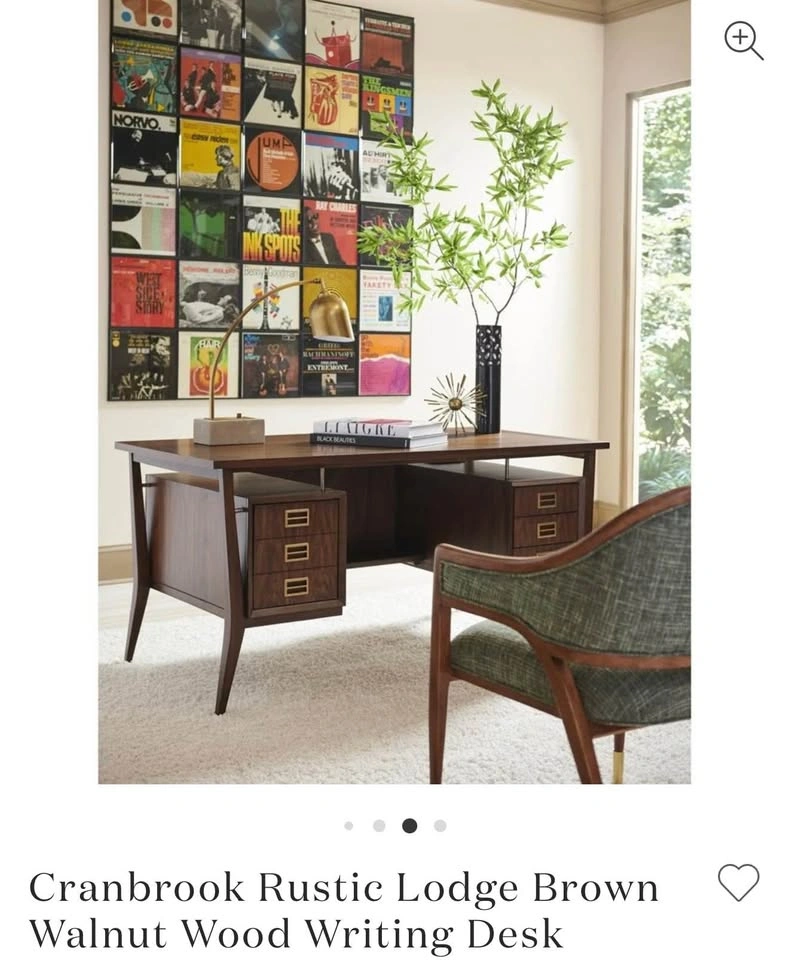 Cranbrook Mid Century Modern Writing Desk - Walnut & Gold - photo 3