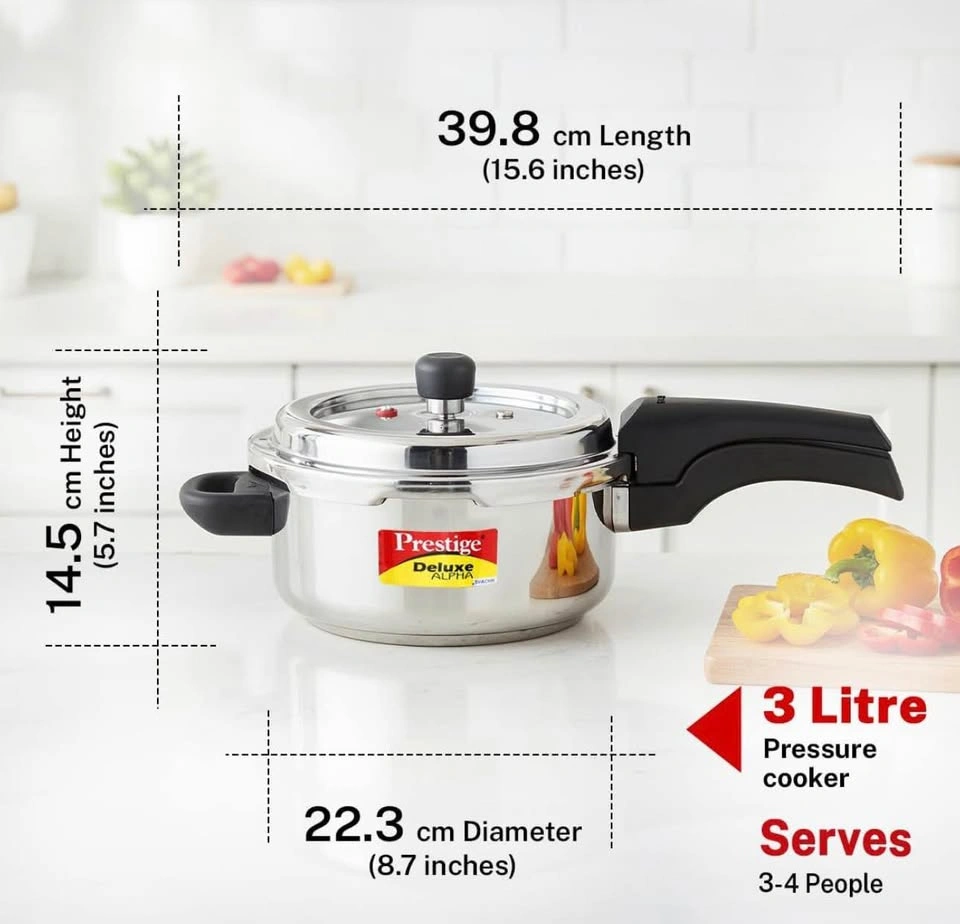 Prestige PRASV3 Pressure Cooker, 3 Liter, Stainless Steel - photo 2