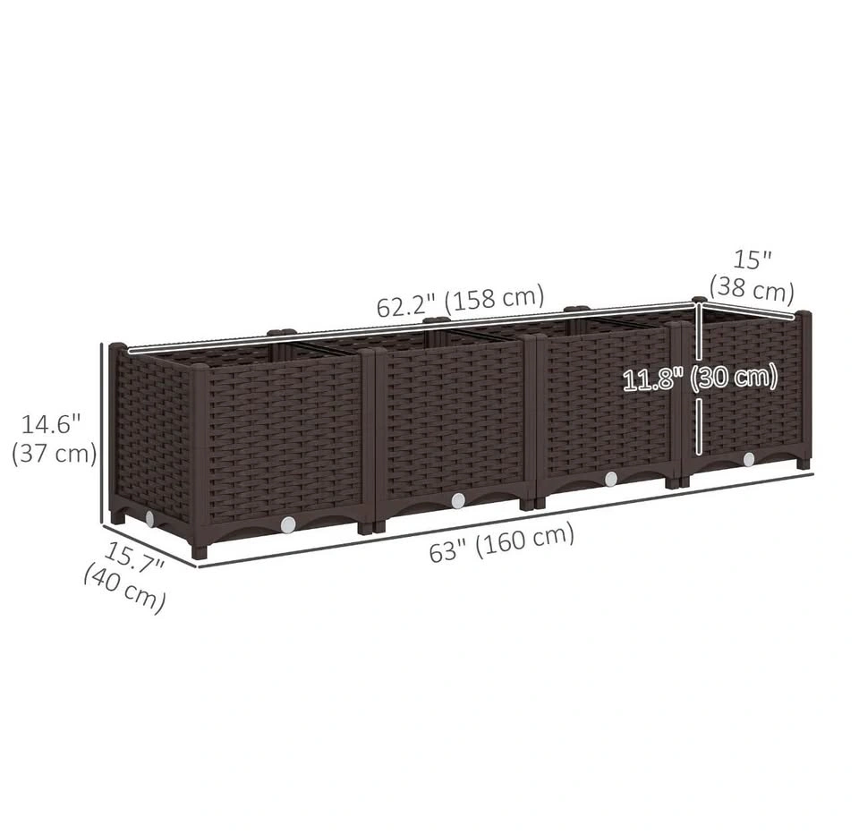 Outsunny Plastic Raised Garden Bed - 63"X15.7"X14.6" - Brown - photo 2