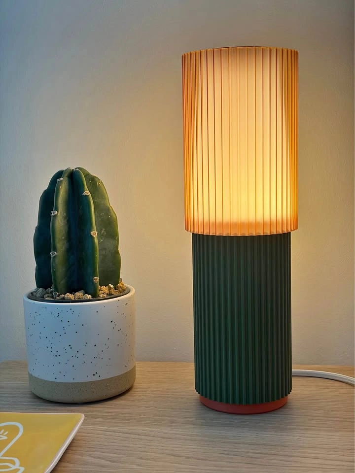 Unique Mid Century Modern Inspired Fluted Green Table Lamp
