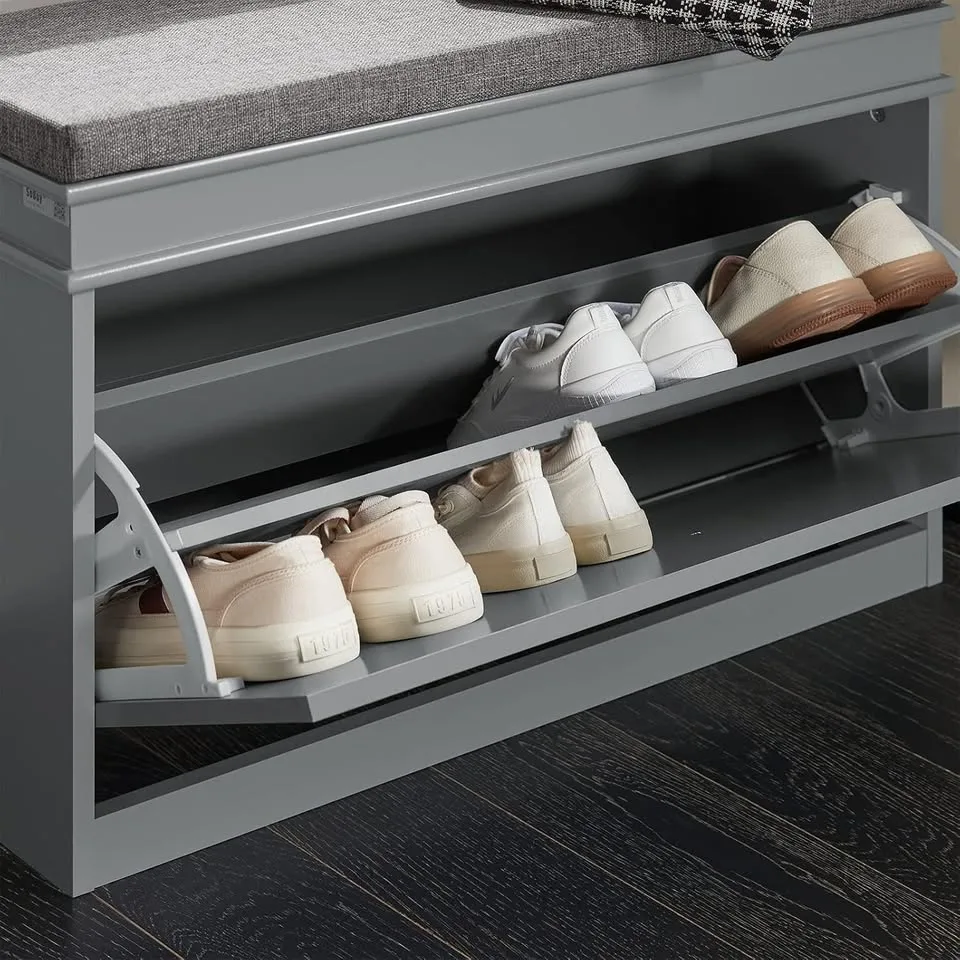 SoBuy Shoe Bench with Flip-Drawer & Removable Cushion image indicator(2)