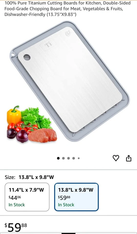 100% Pure Titanium Cutting Boards for Kitchen, Double-Sided
