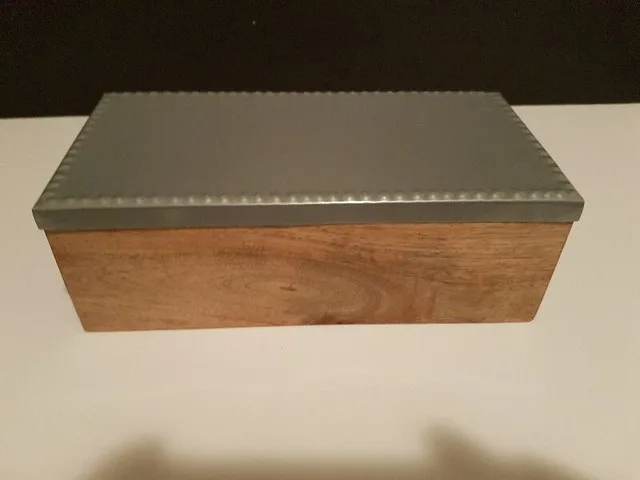 Wood Covered Box with Metal Lid thumbnail