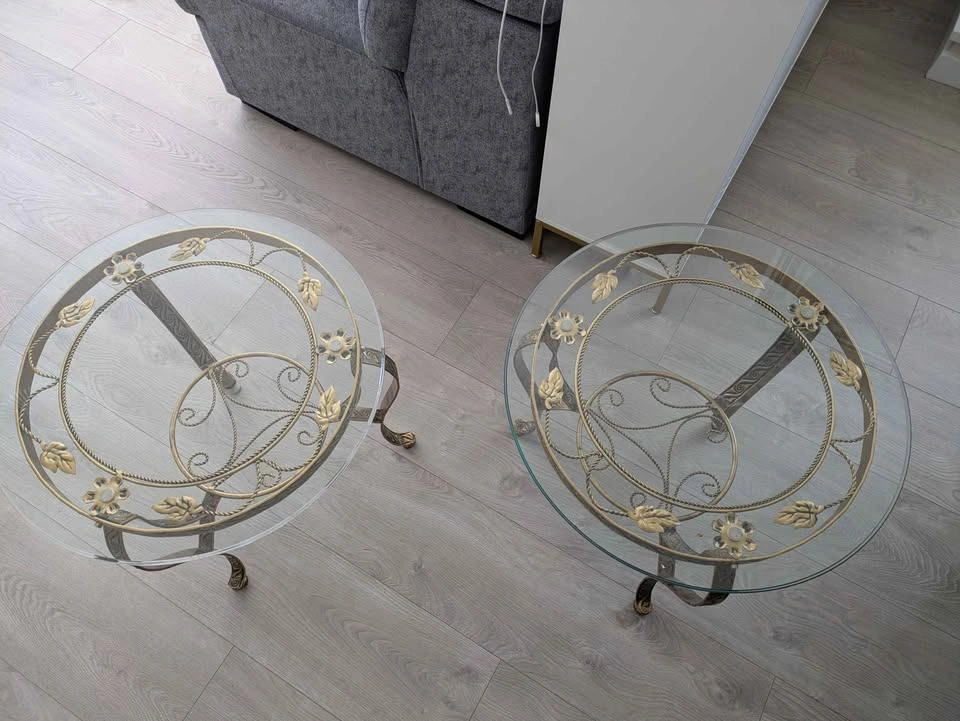 Antique golden accent side tables x2