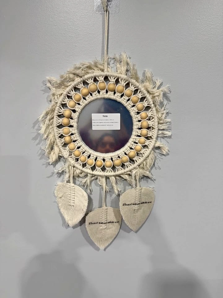 Hand made Wall Mirror with feather and beads