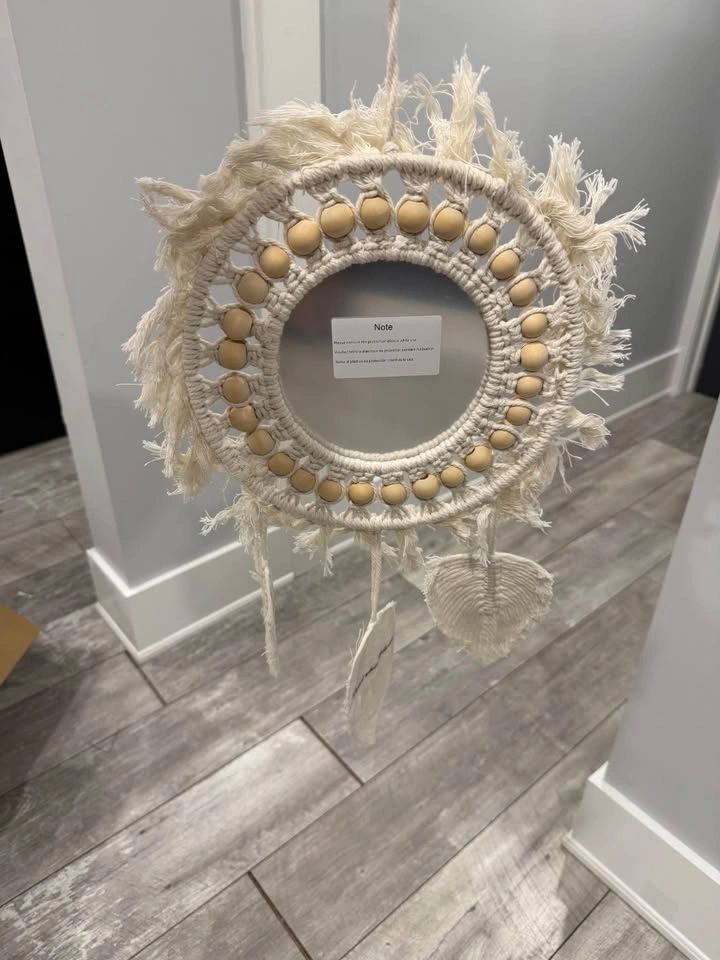 Hand made Wall Mirror with feather and beads - photo 3