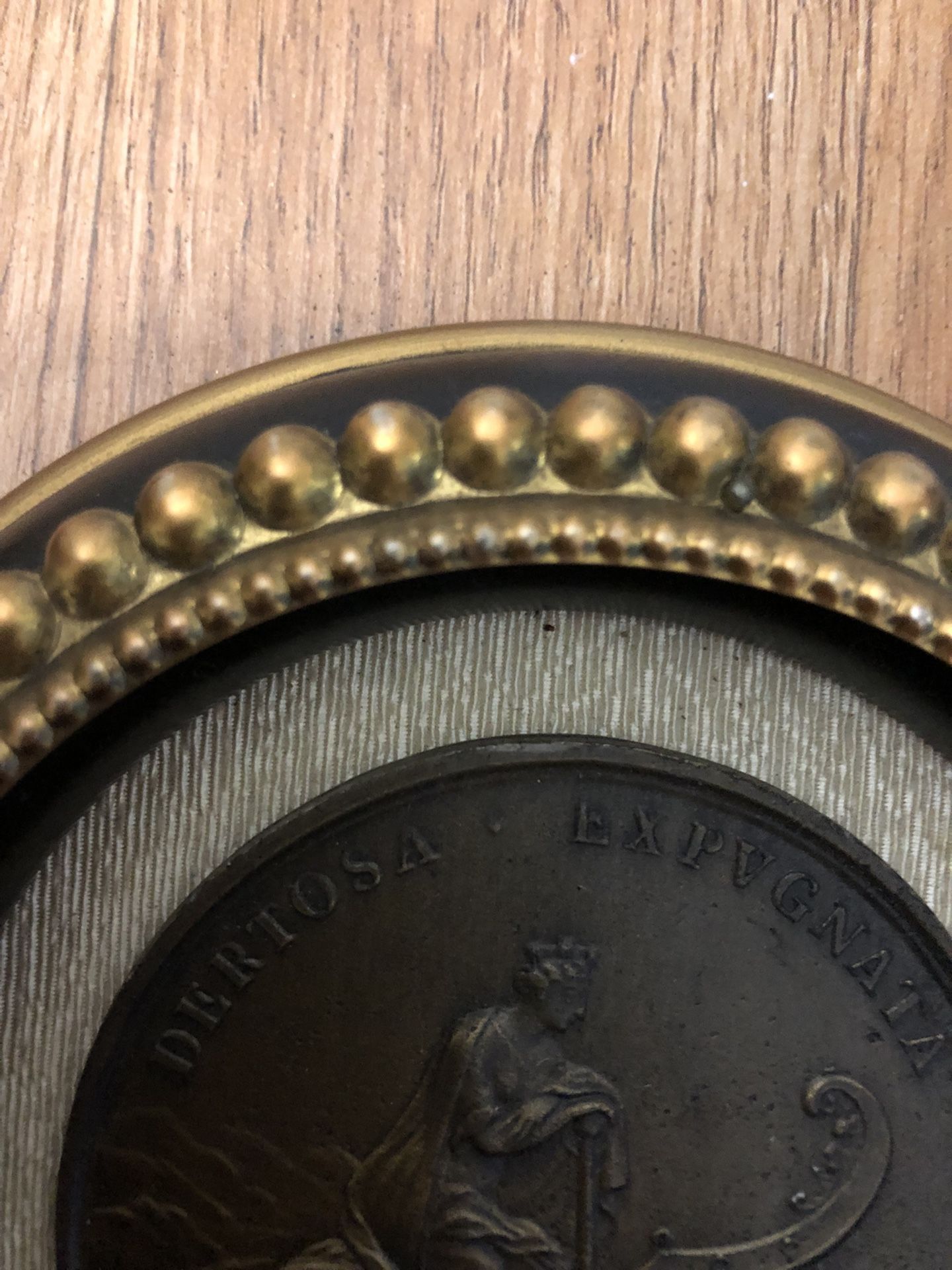 Antique Italian Bronze Medal "Incolvmitas Pvblica" in Wooden Fra - photo 4