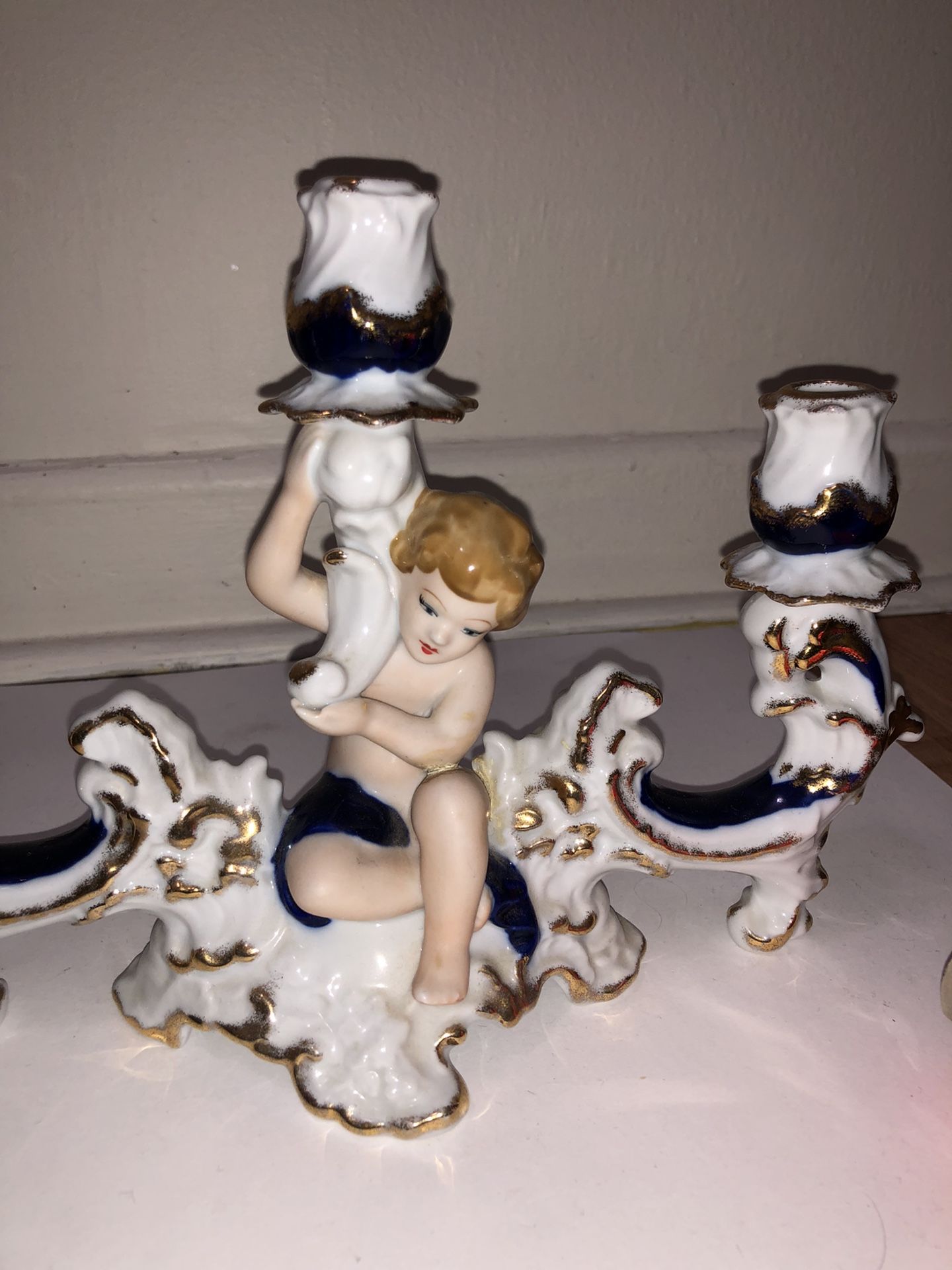 Romanian 1970 Porcelain 3 Light Candelabra - photo 2