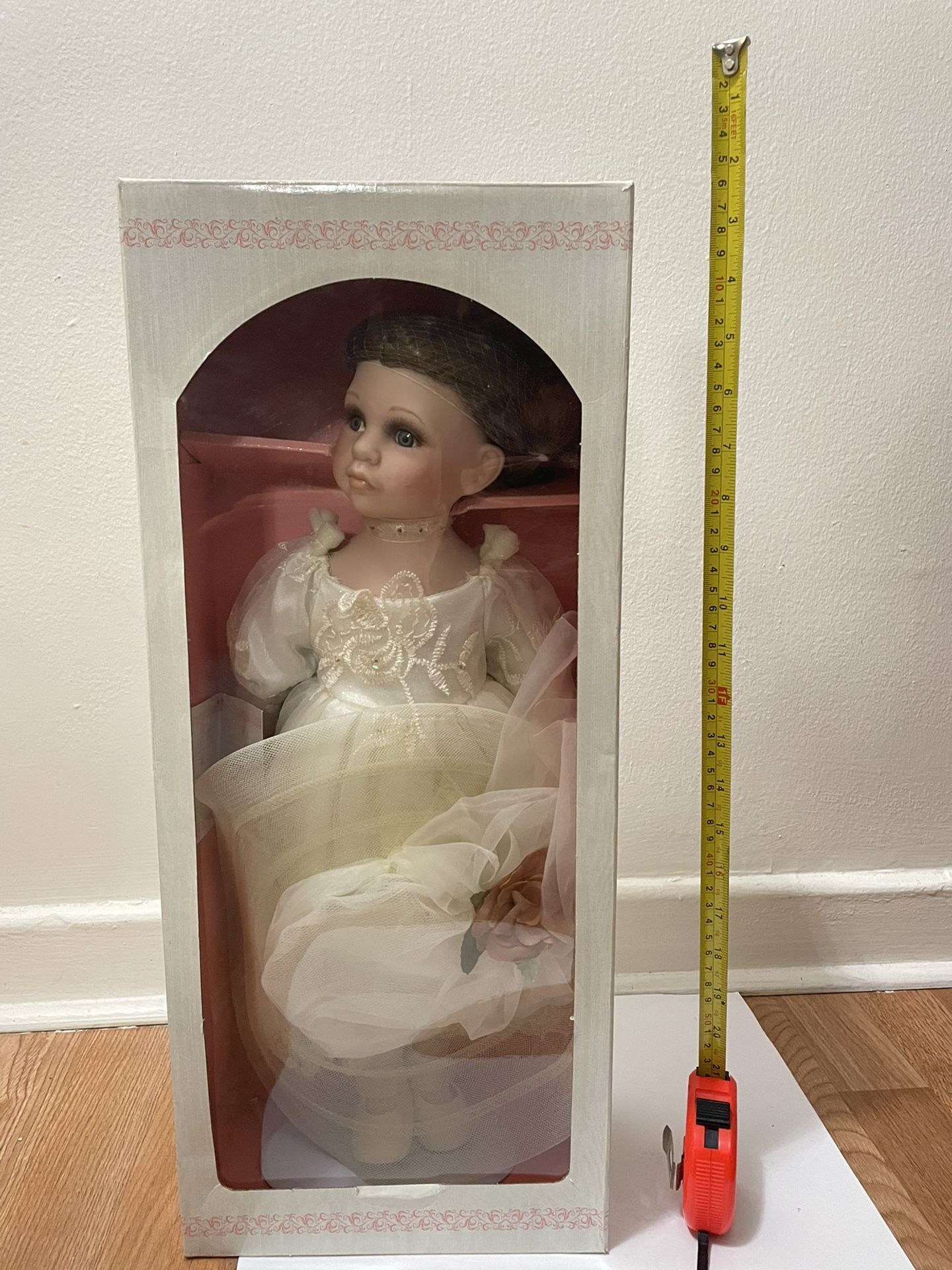 Porcelain Doll In White Dress In Box