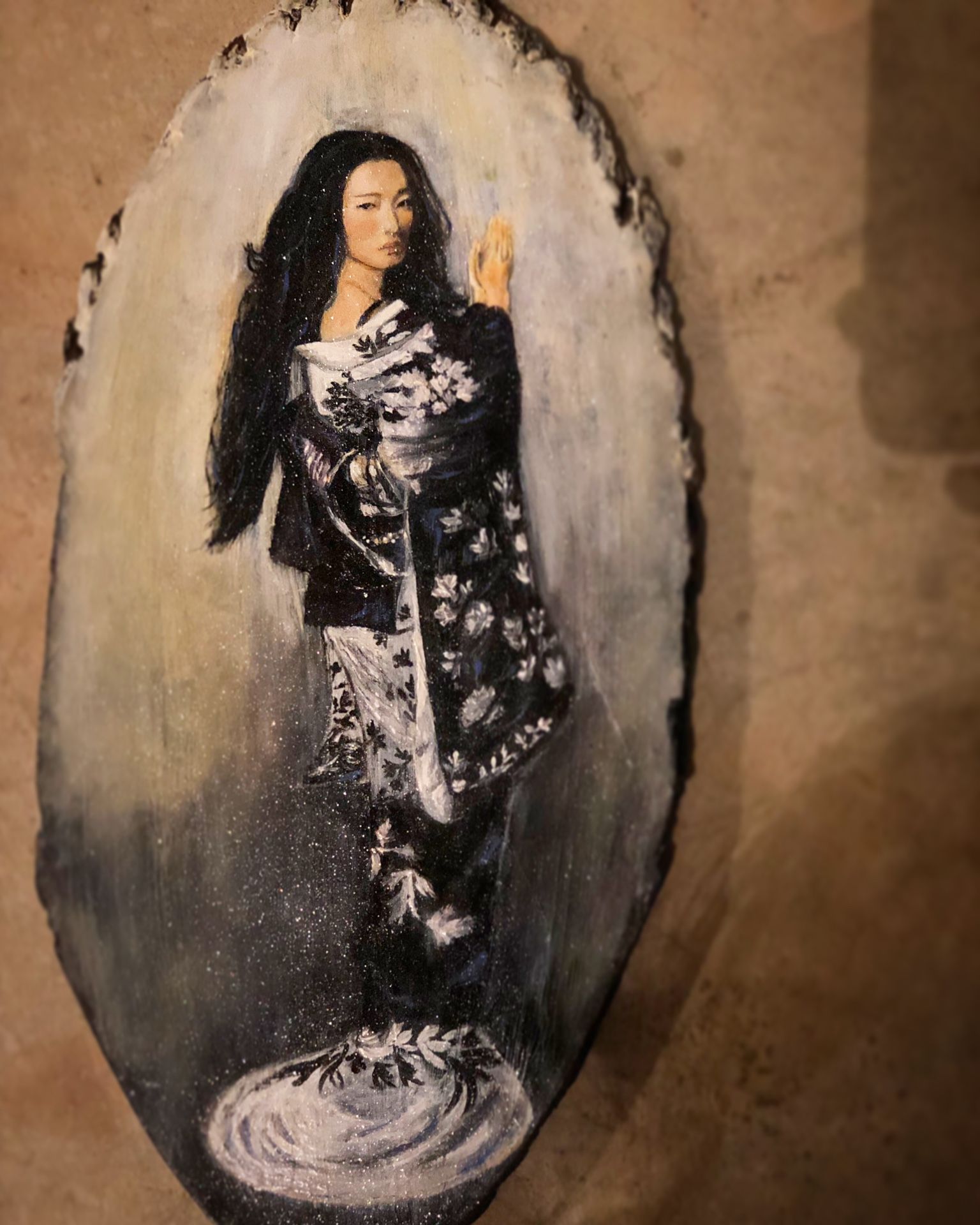 Geisha Painting, Oil On Wood