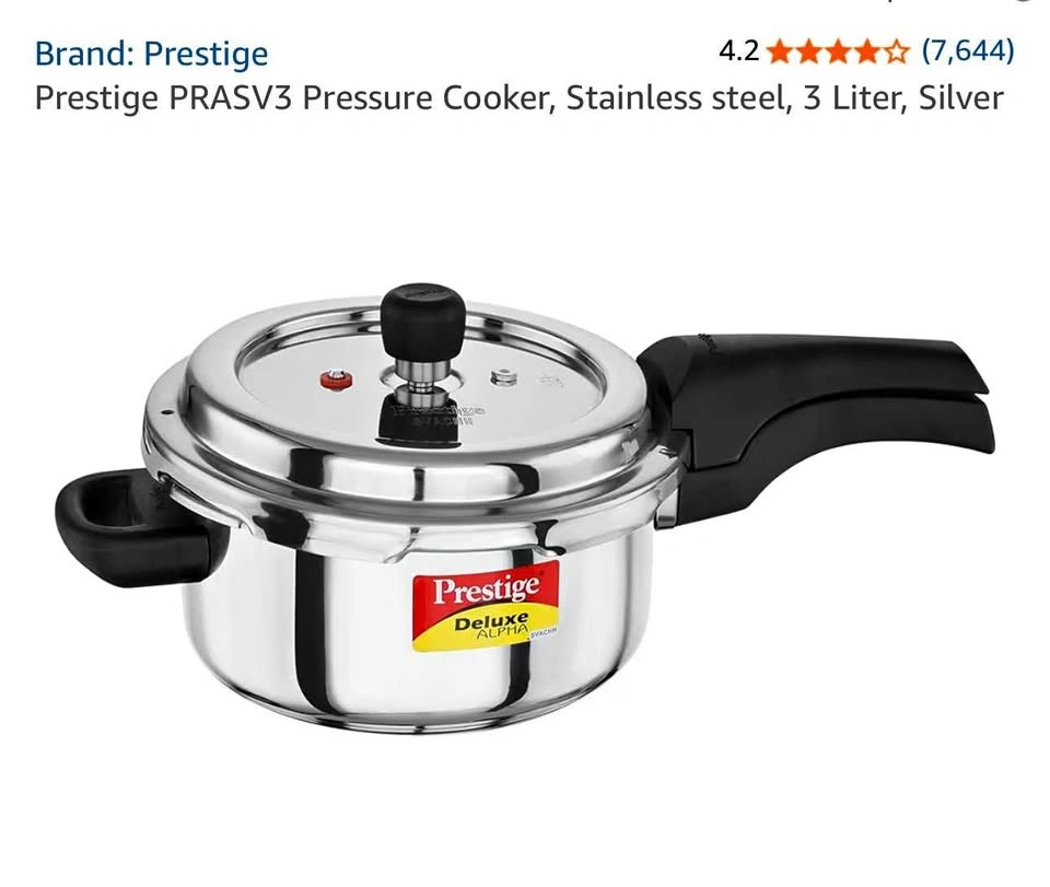 Prestige PRASV3 Pressure Cooker, 3 Liter, Stainless Steel