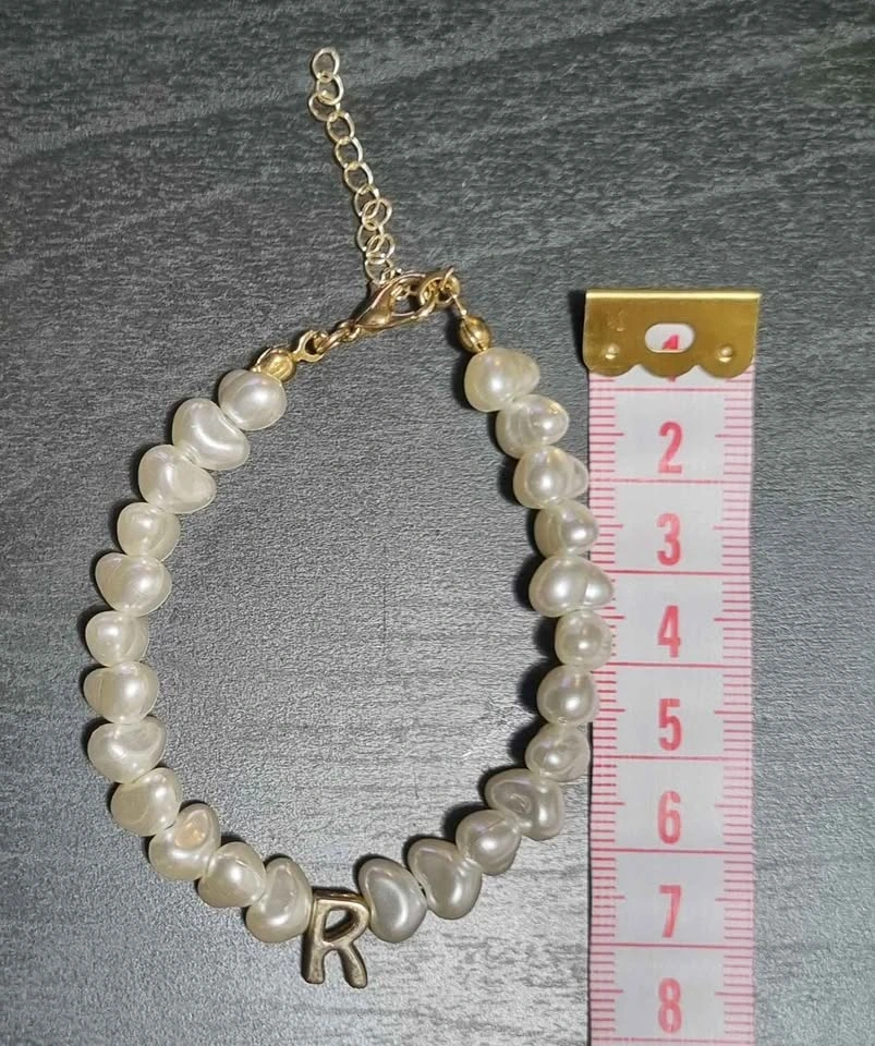 Heart Pearl Initial Bracelet with R Charm - photo 2