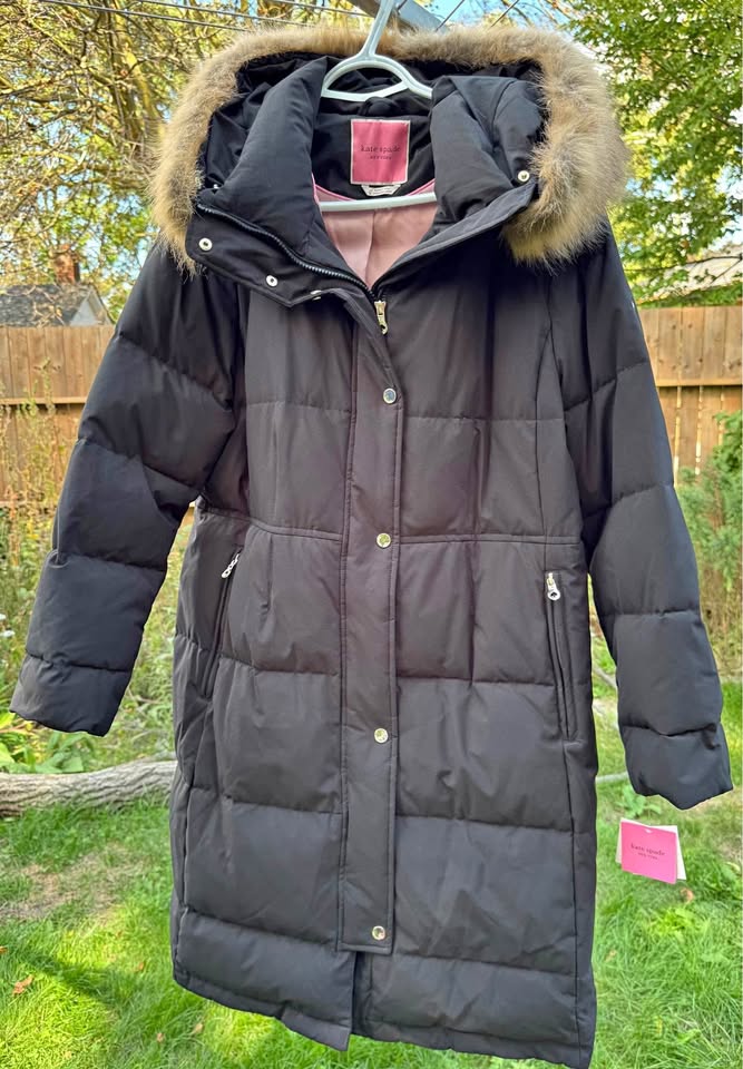 Kate Spade Black Down Parka with Faux Fur Hood -XL