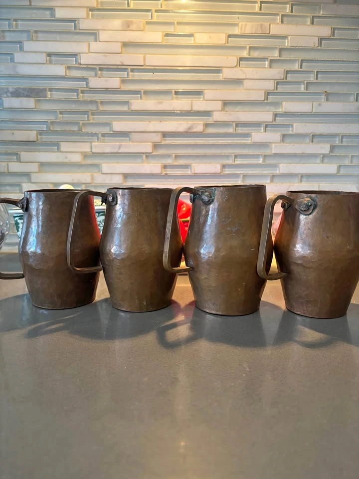 Set of 4 Solid Hammered Copper Moscow Mule Mugs 5” Tall