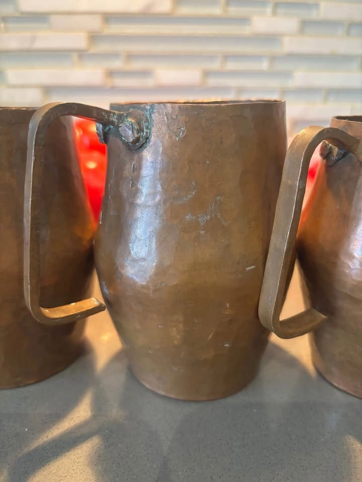Set of 4 Solid Hammered Copper Moscow Mule Mugs 5” Tall - photo 2