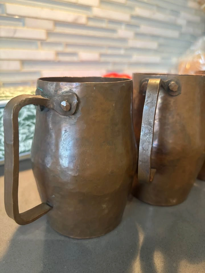 Set of 4 Solid Hammered Copper Moscow Mule Mugs 5” Tall - photo 3