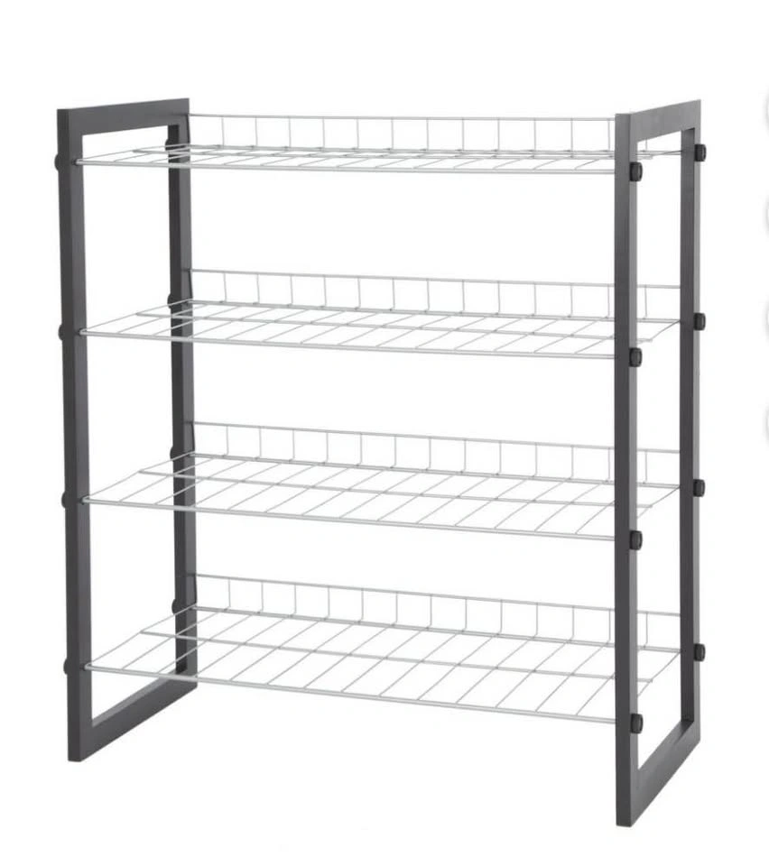 4-Tier Shoe Rack with Wood Frame and Wire Shelf - photo 2