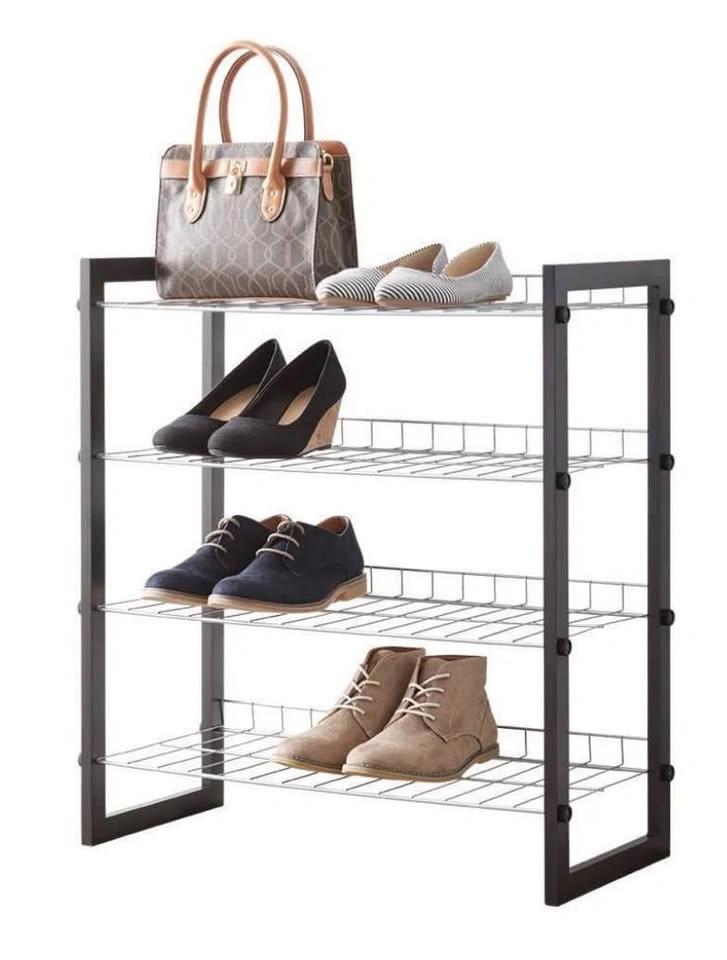 4-Tier Shoe Rack with Wood Frame and Wire Shelf - photo 4