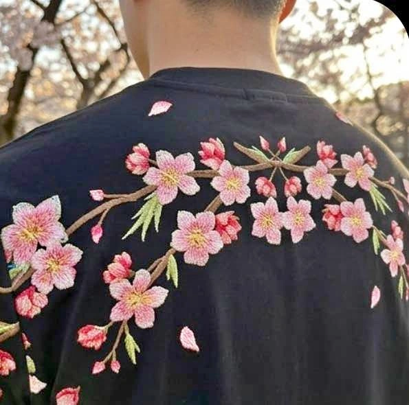 Unisex Black Floral Embroidered T-Shirt – Premium Design