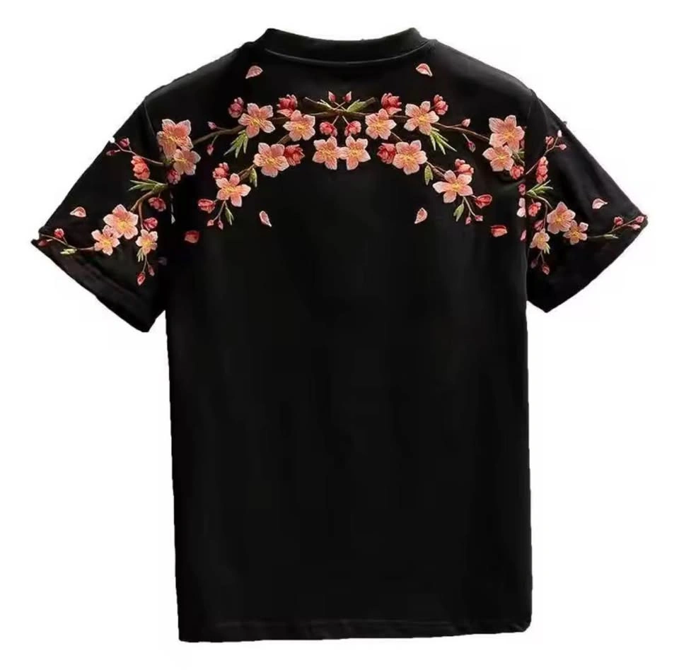 Unisex Black Floral Embroidered T-Shirt – Premium Design - photo 3