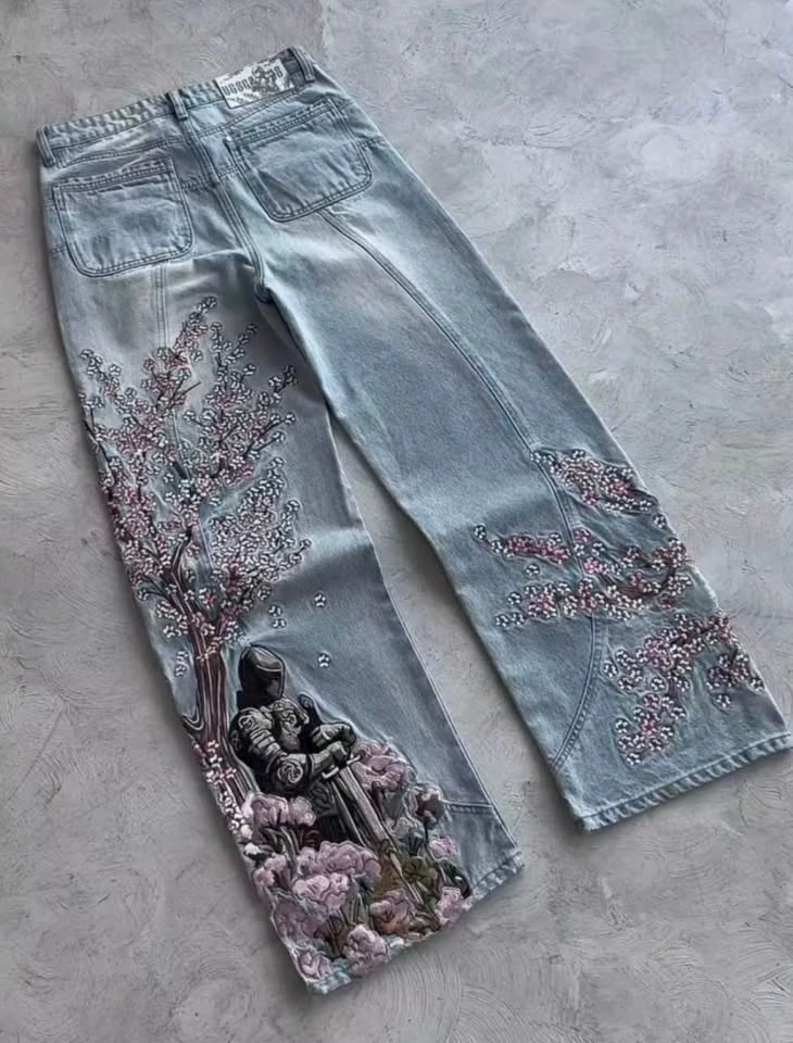 🔥 Vintage 3D Embroidery Baggy Denim Jeans – Streetwear Style 🔥 - photo 3