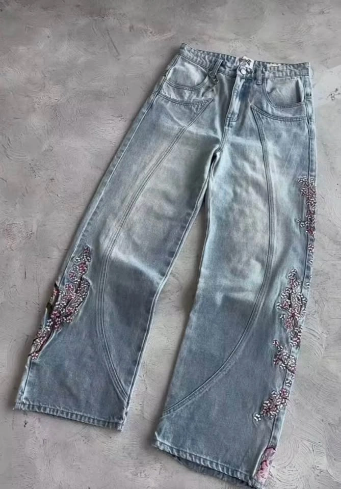 🔥 Vintage 3D Embroidery Baggy Denim Jeans – Streetwear Style 🔥 - photo 4