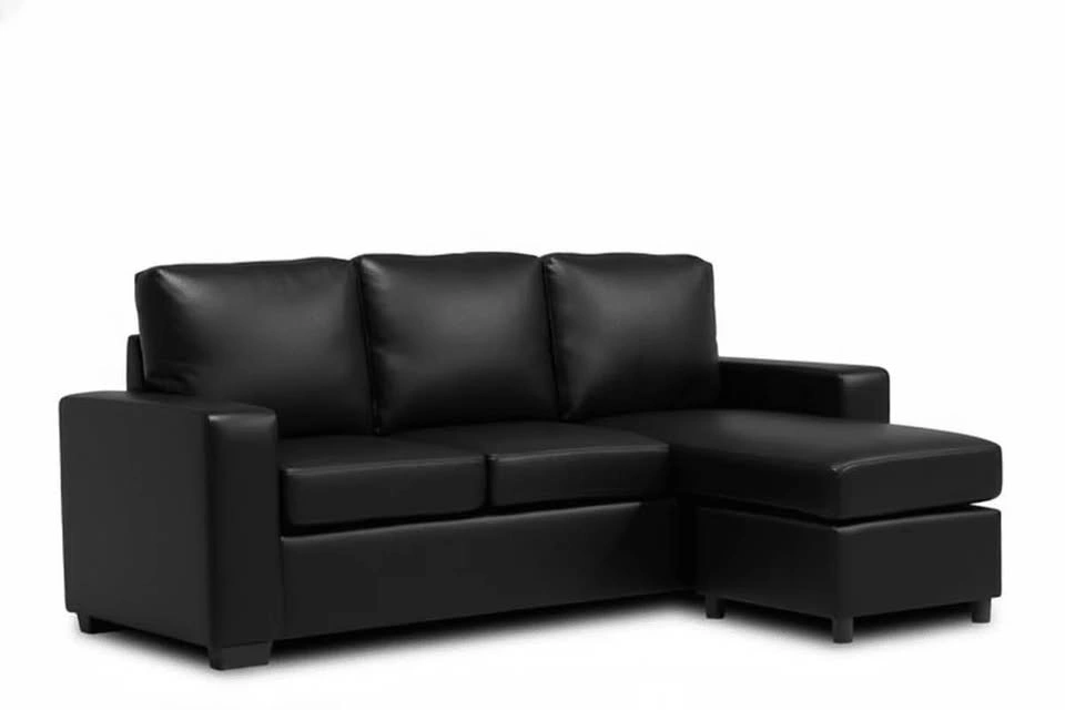 3-in-1 Convertible Sectional Sofa - Black Faux Leather - photo 2