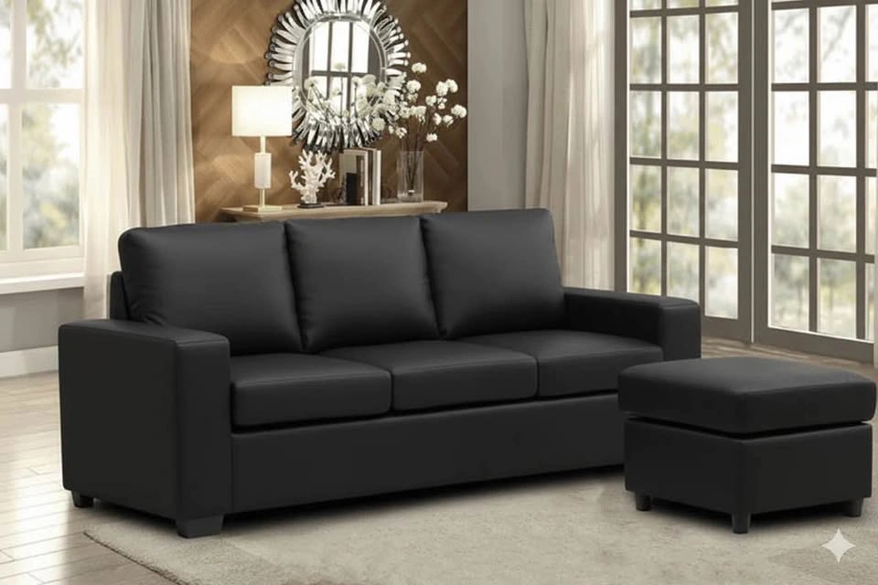 3-in-1 Convertible Sectional Sofa - Black Faux Leather - photo 4
