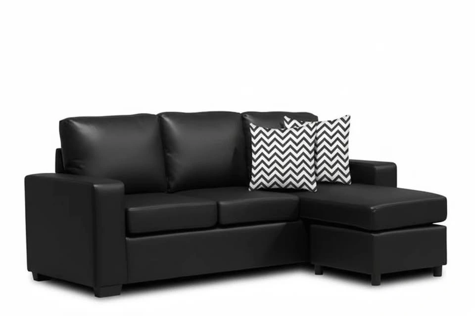 3-in-1 Convertible Sectional Sofa - Black Faux Leather - photo 5